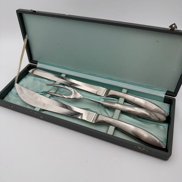 Vintage Carving Set Texhoma Mid Century Stainless Steel 3 pc Boxed Japan - Picture 1 of 9